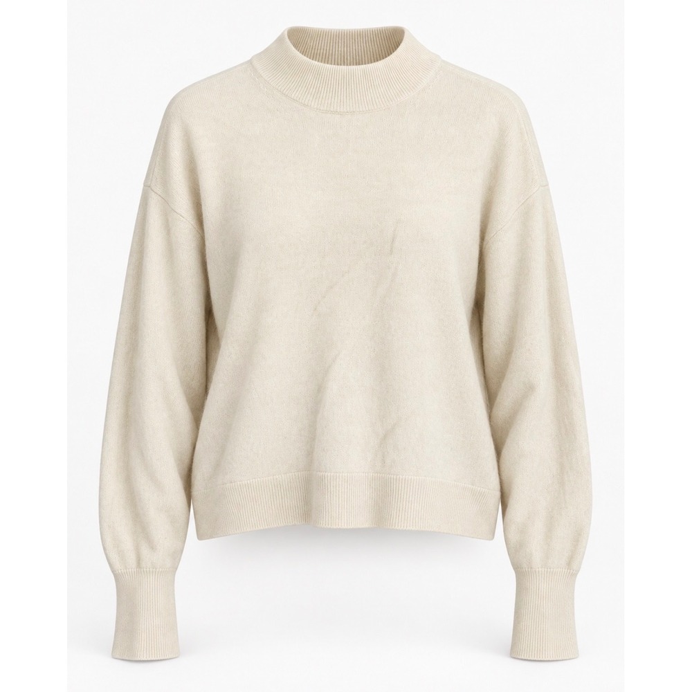 Everlane Cashmere Crop Mockneck Sweater Women's L Cream oversized minimalist